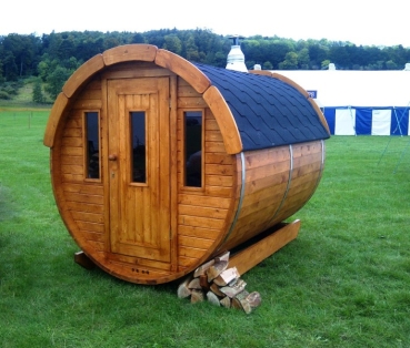 Ohne Vordach: Fasssauna, Tonnensauna, Outdoor-Sauna 190 x 250 cm (Bausatz)